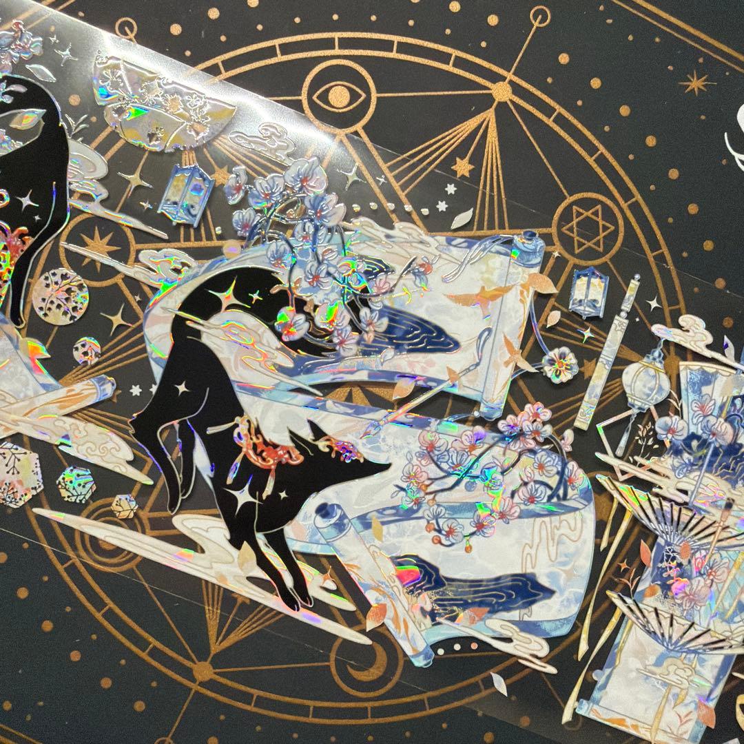 【8951】海外　マステ　中古巻　貝殻光マスキングテープ　狐　青　装飾系