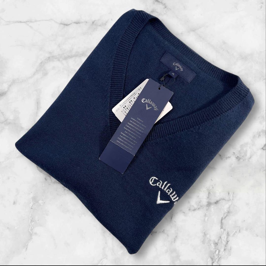 新品 Callaway ゲームニットベスト サイズ3L/2XL相当 ネイビー