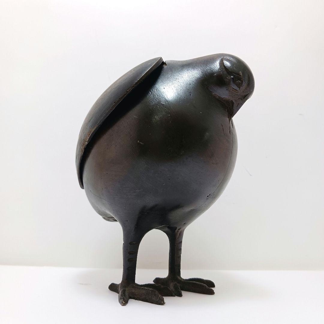 G109 古銅製 亀女作 鶉 鳥型香炉 在銘印有 香道具　ma　ten