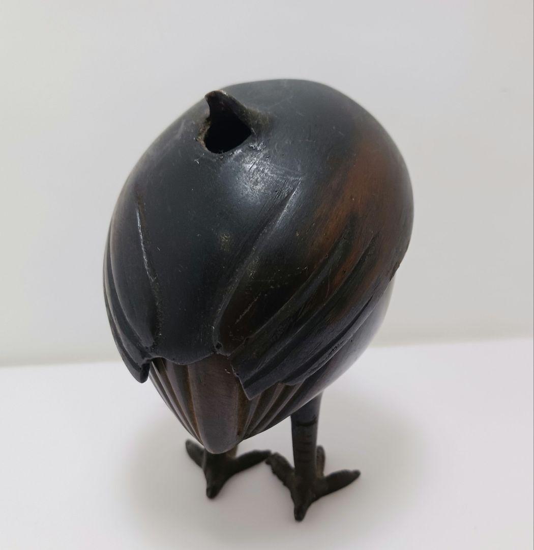 G109 古銅製 亀女作 鶉 鳥型香炉 在銘印有 香道具　ma　ten