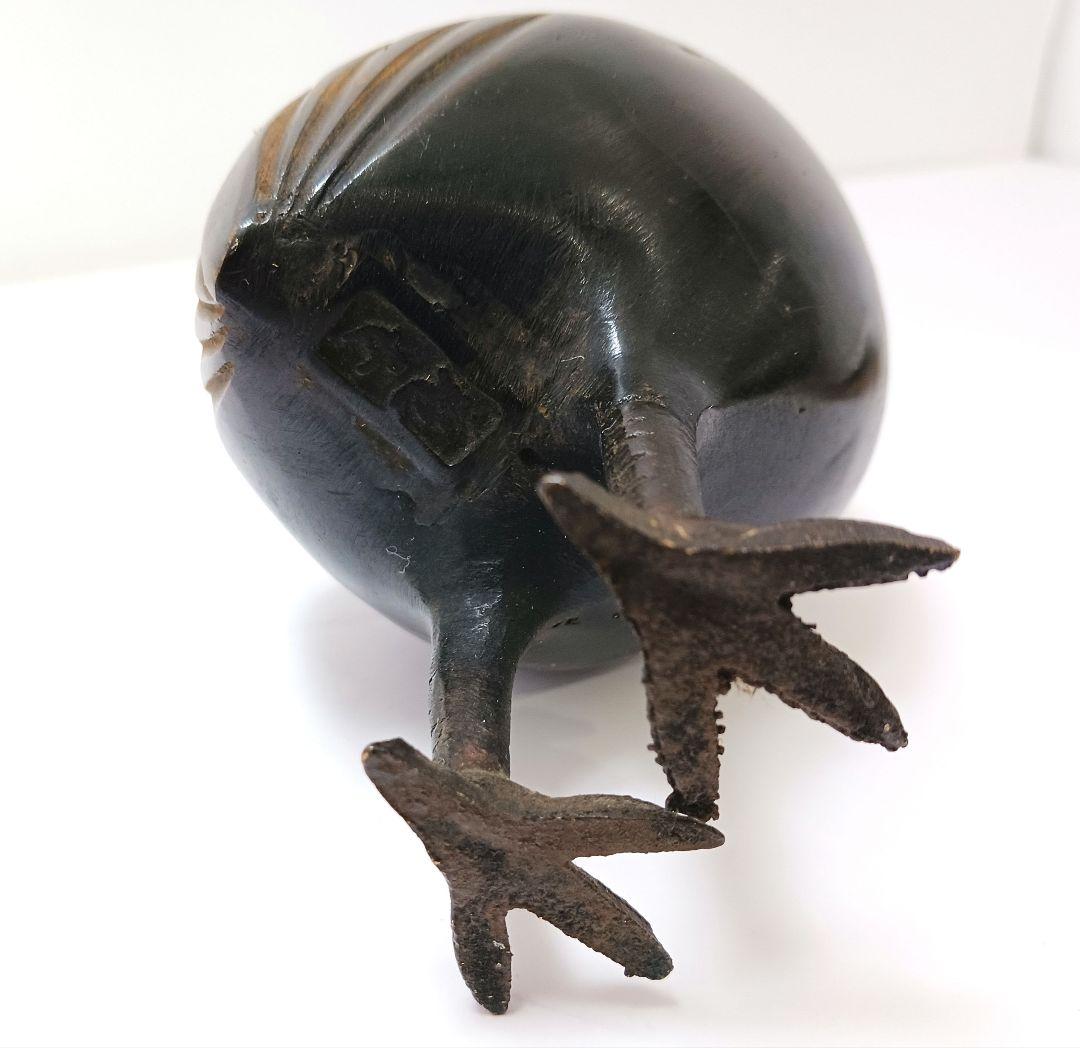 G109 古銅製 亀女作 鶉 鳥型香炉 在銘印有 香道具　ma　ten