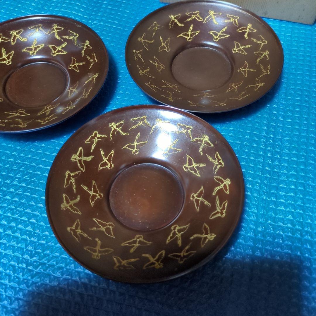 青銅製茶托 5枚セット 鶴の鳥彫金模様 木箱入り