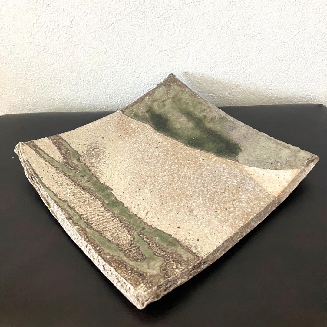 【古常滑、未使用】 江崎一生作　灰釉皿　古常滑　存古窯　常滑焼