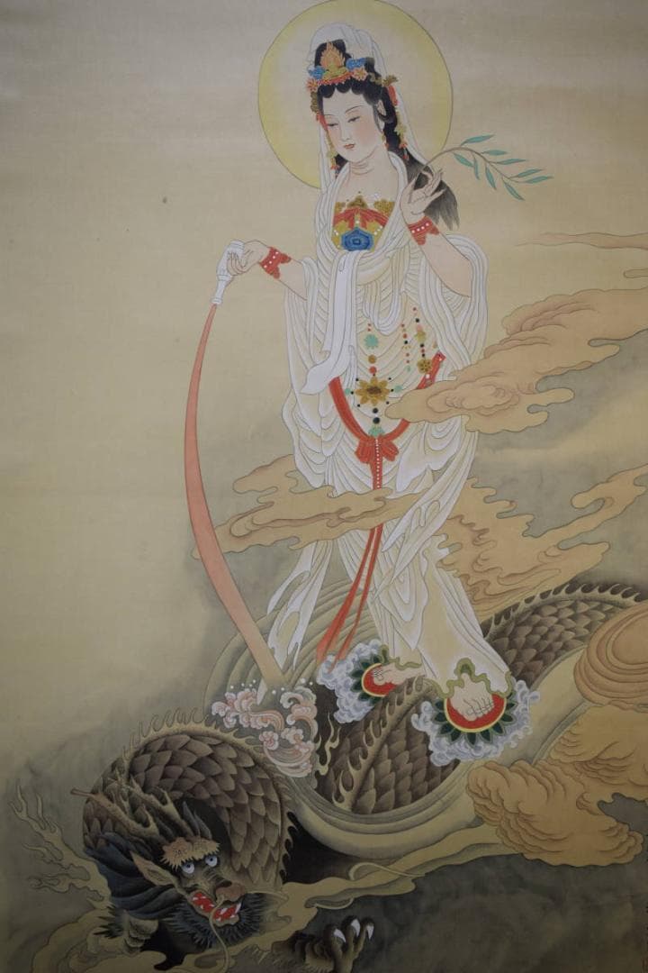 不詳/作者不詳/唐画龍上観音/大幅/布袋屋掛軸HG-2