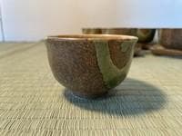 織部焼「織部流し」　（茶菓揃　彩堂窯彩杢作）