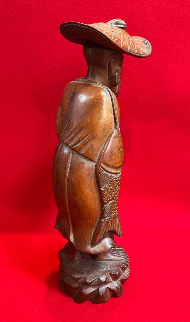 古美術 木彫 人物 漁翁 彫刻 置物 オブジェ　古道具　コレクション