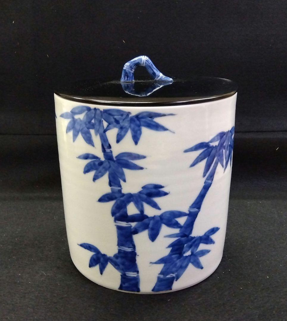 茶道具 水指 染付 一重口 竹の図 平安 高野昭阿弥 京焼 清水焼