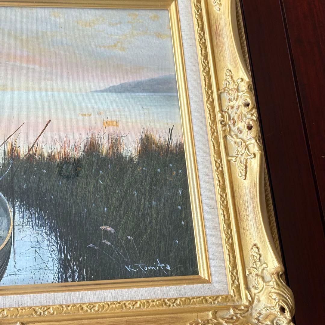 富田勝英「湖北にて」油彩 F6 額装 油絵 油画 絵画 C