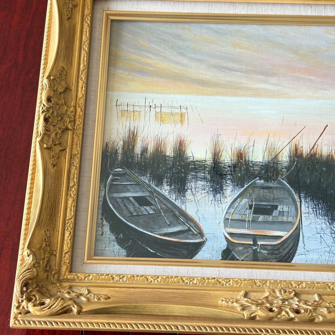 富田勝英「湖北にて」油彩 F6 額装 油絵 油画 絵画 C