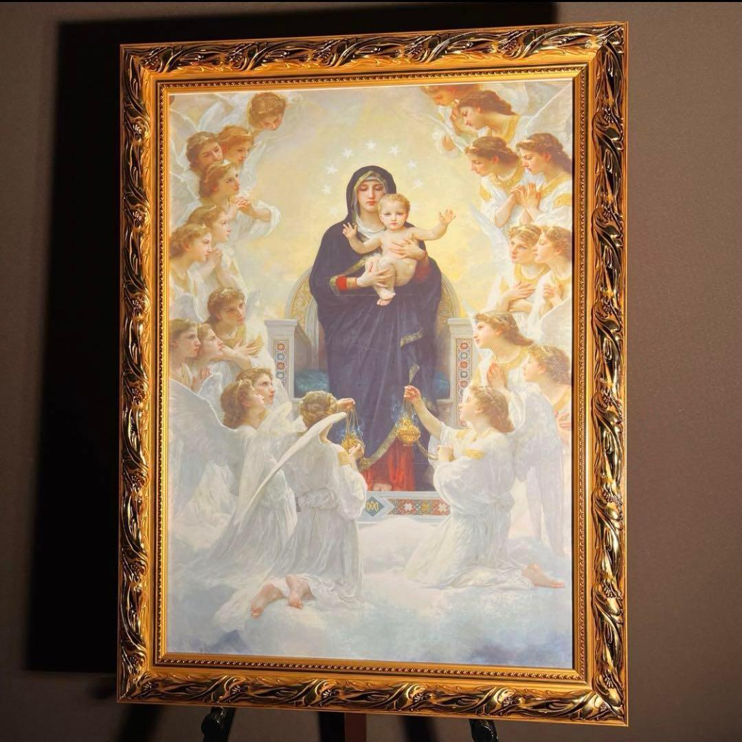 キャンバス プリントアート ブグロー 聖母と天使 絵画 額付 インテリア