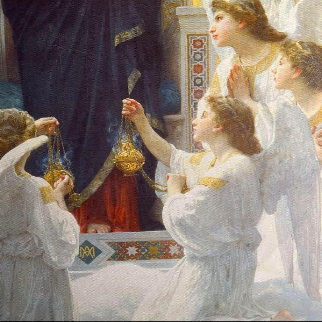 キャンバス プリントアート ブグロー 聖母と天使 絵画 額付 インテリア