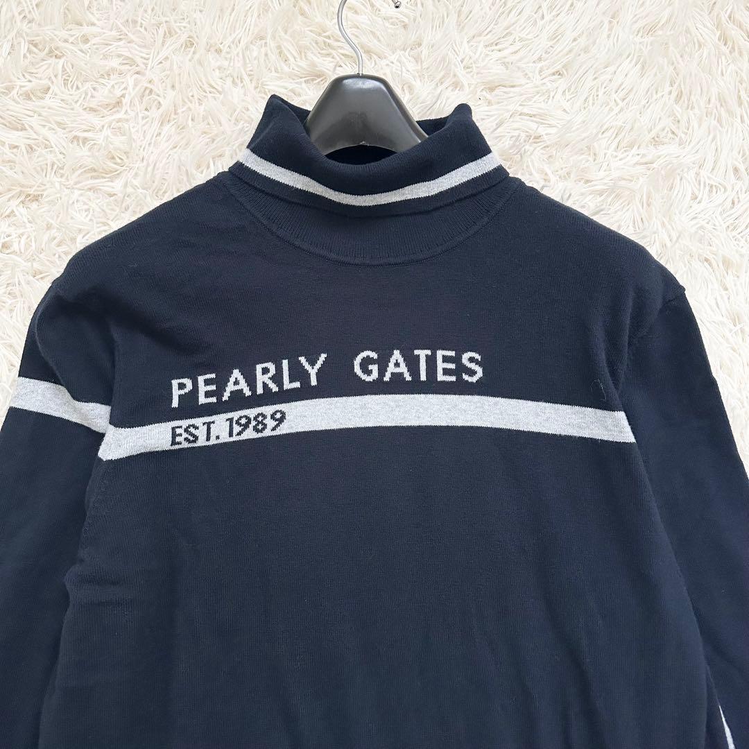 2023✨️パーリーゲイツ XL カシミヤタッチ天竺 タートルネックニット 濃紺