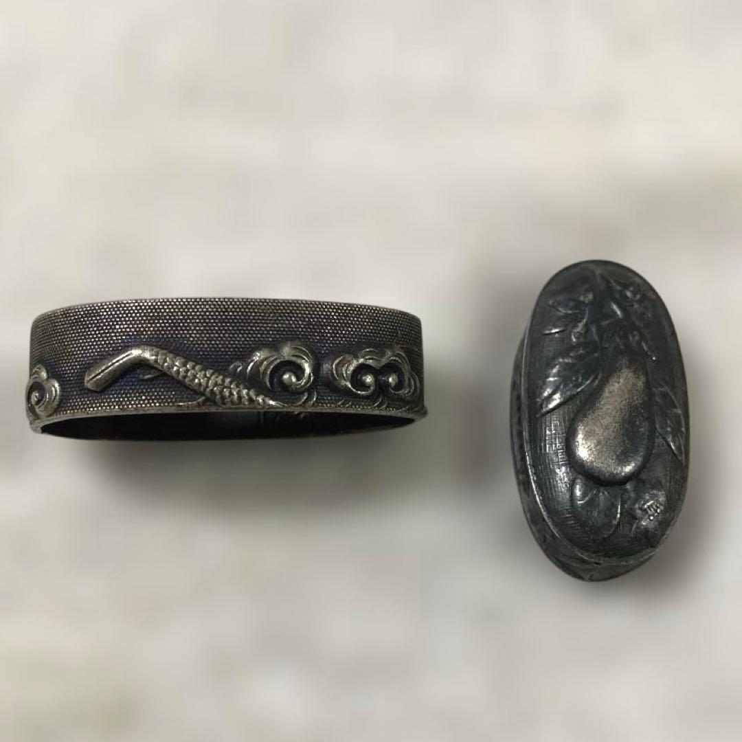 B-34 縁頭　銀象嵌　武具　刀装具　装飾品　江戸時代　刀　美術品　工芸品　骨董