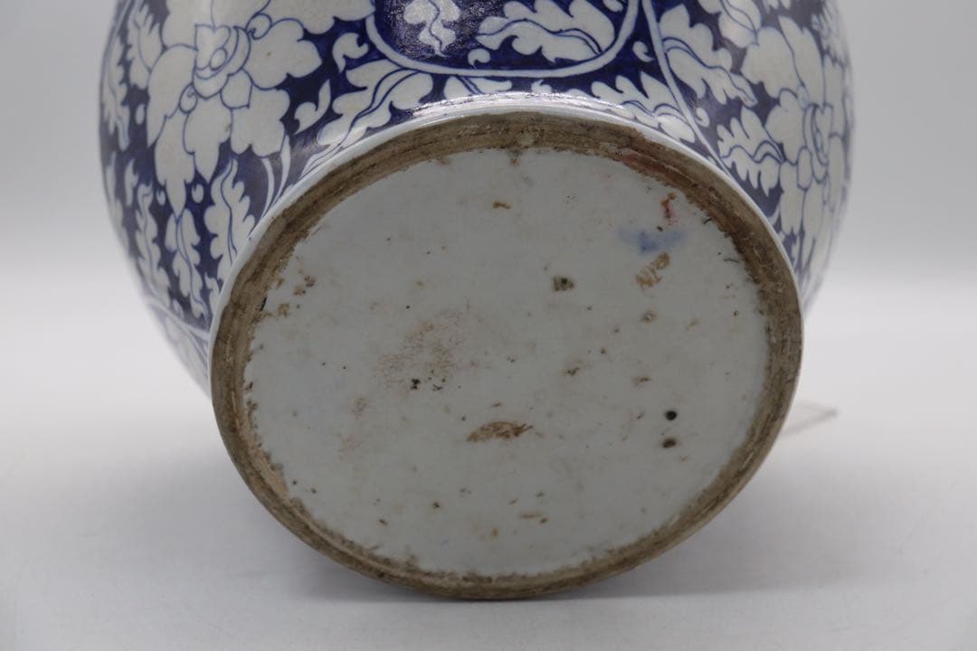 中国　清時代　染付　蓋付大壺　送料込み250221