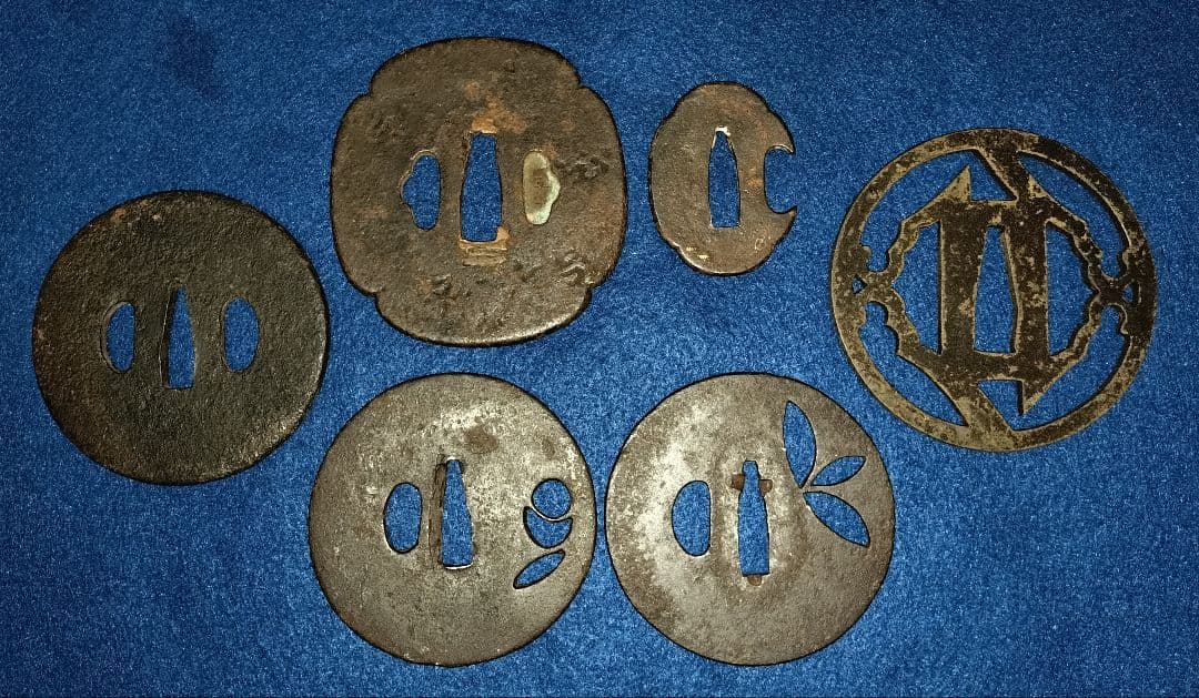 鍔6枚まとめ売り　甲冑師鍔　刀匠鍔　金象嵌　京透かし鍔