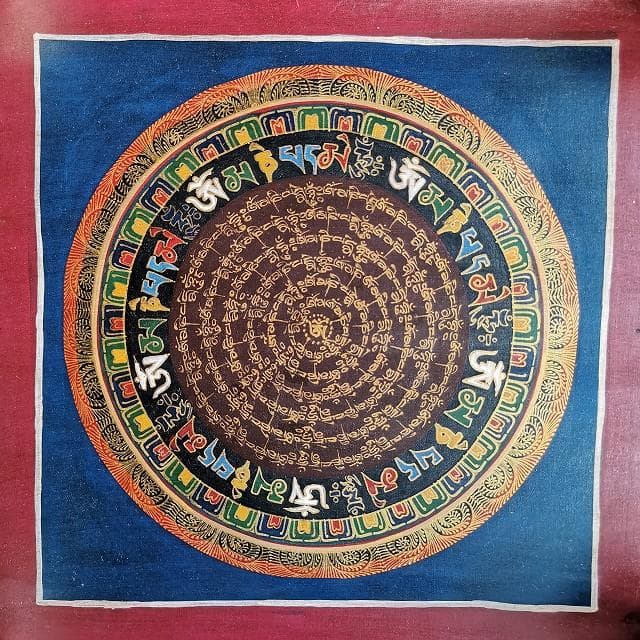オンマニペメフム　マントラ　曼荼羅　チベタン　：　タンカ　仏画（額縁なし）