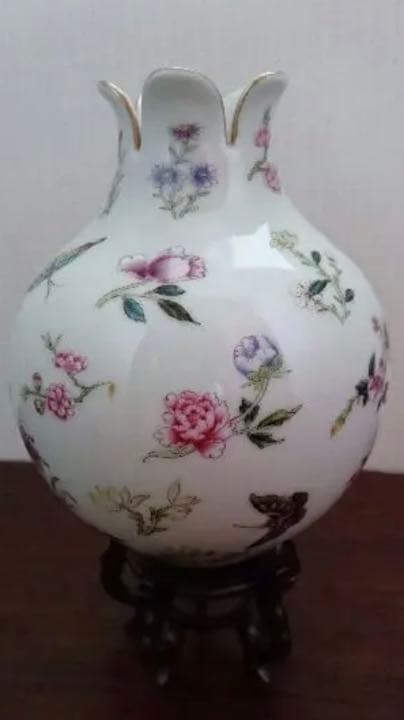 大青雍正年製款、石榴瓶、粉彩花鸟、花瓶、