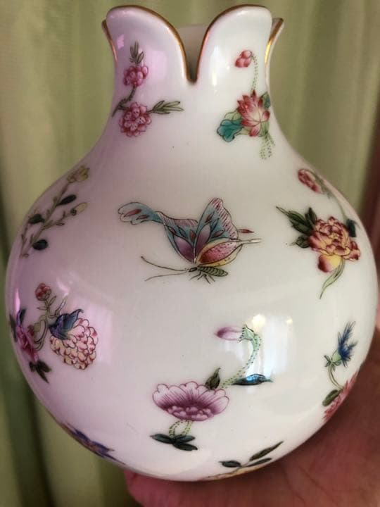 大青雍正年製款、石榴瓶、粉彩花鸟、花瓶、