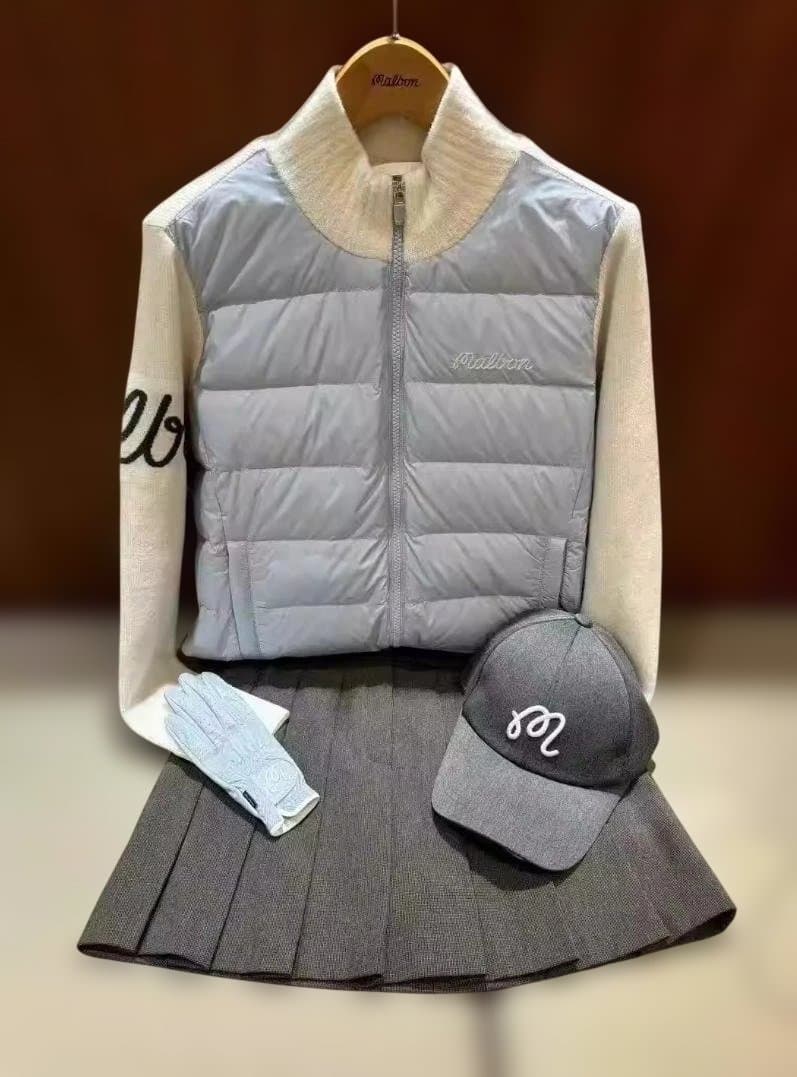 Malbon ゴルフ レディース 防寒 ダウン ニット ジップアップ