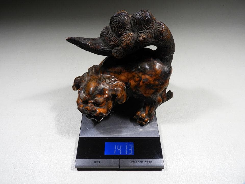 ●傑作 備前 古備前 唐獅子 備前焼 信楽焼 在銘 修復跡 縁起物 高さ21㎝