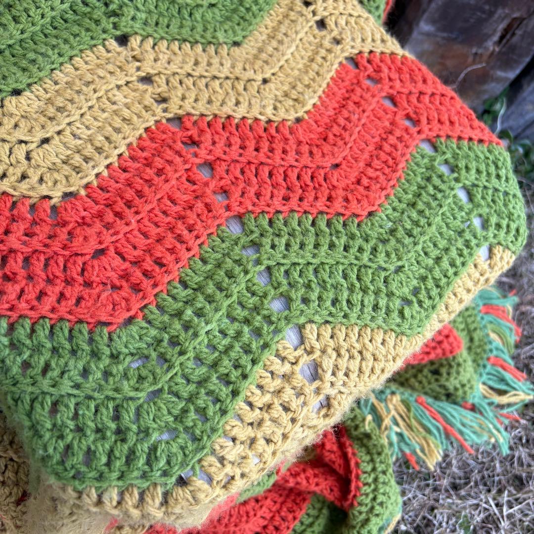 【USA vintage】グラニーブランケット ギザギザ レトロカラー