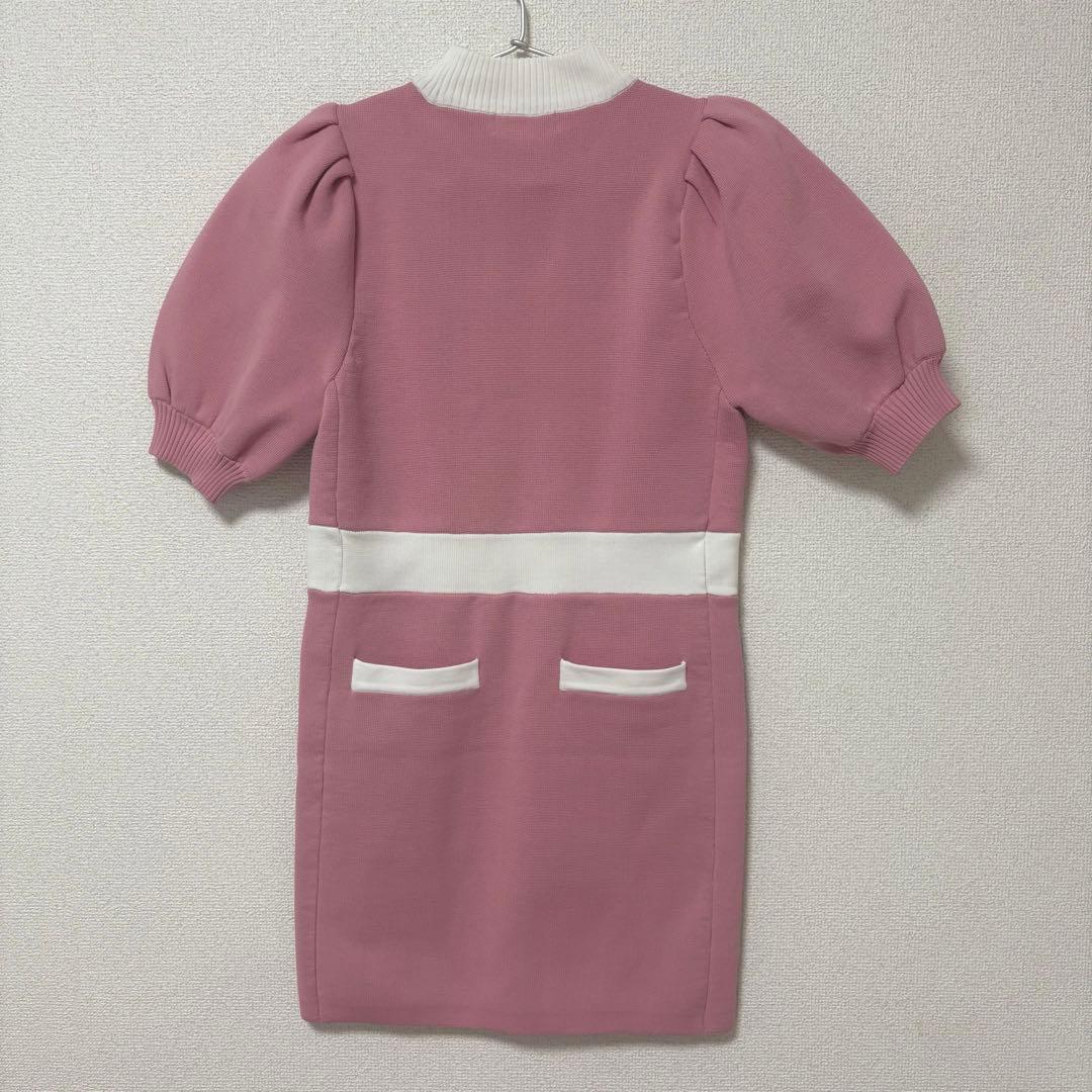 ドゥアヴニール 半袖パフスリーブバイカラーニットワンピース　DAO-23SS01