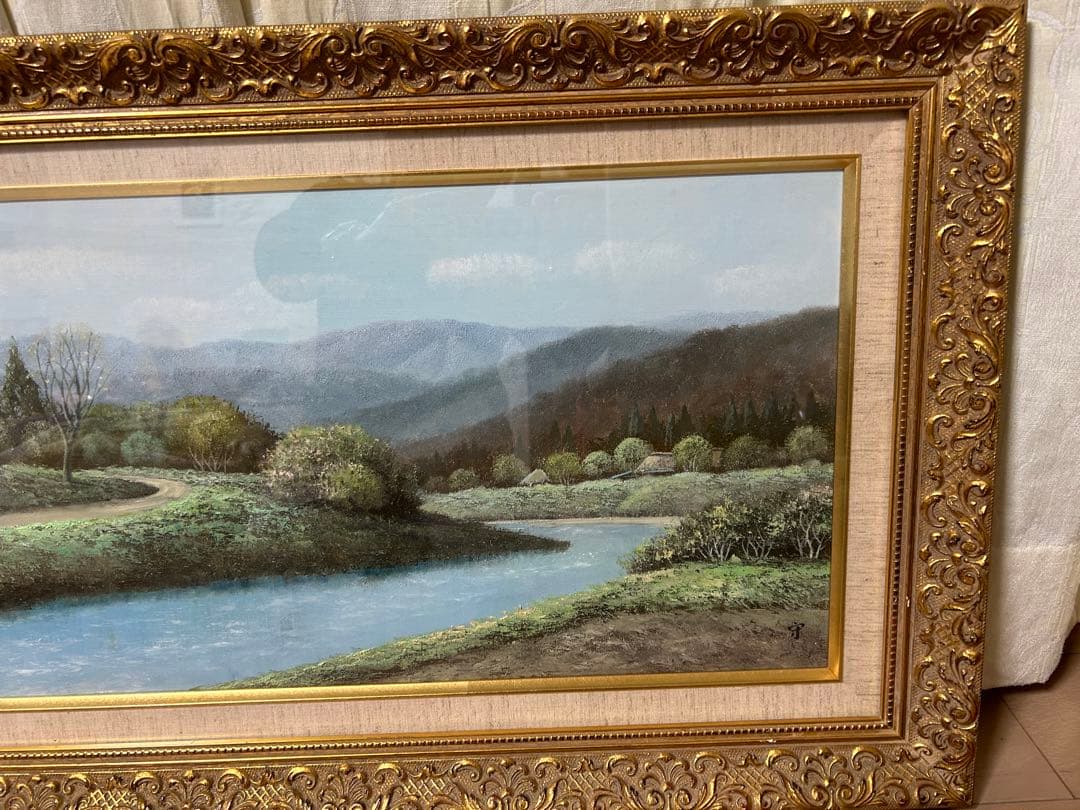 油絵　『奥木曽の里』　横山守　絵画　美術　芸術