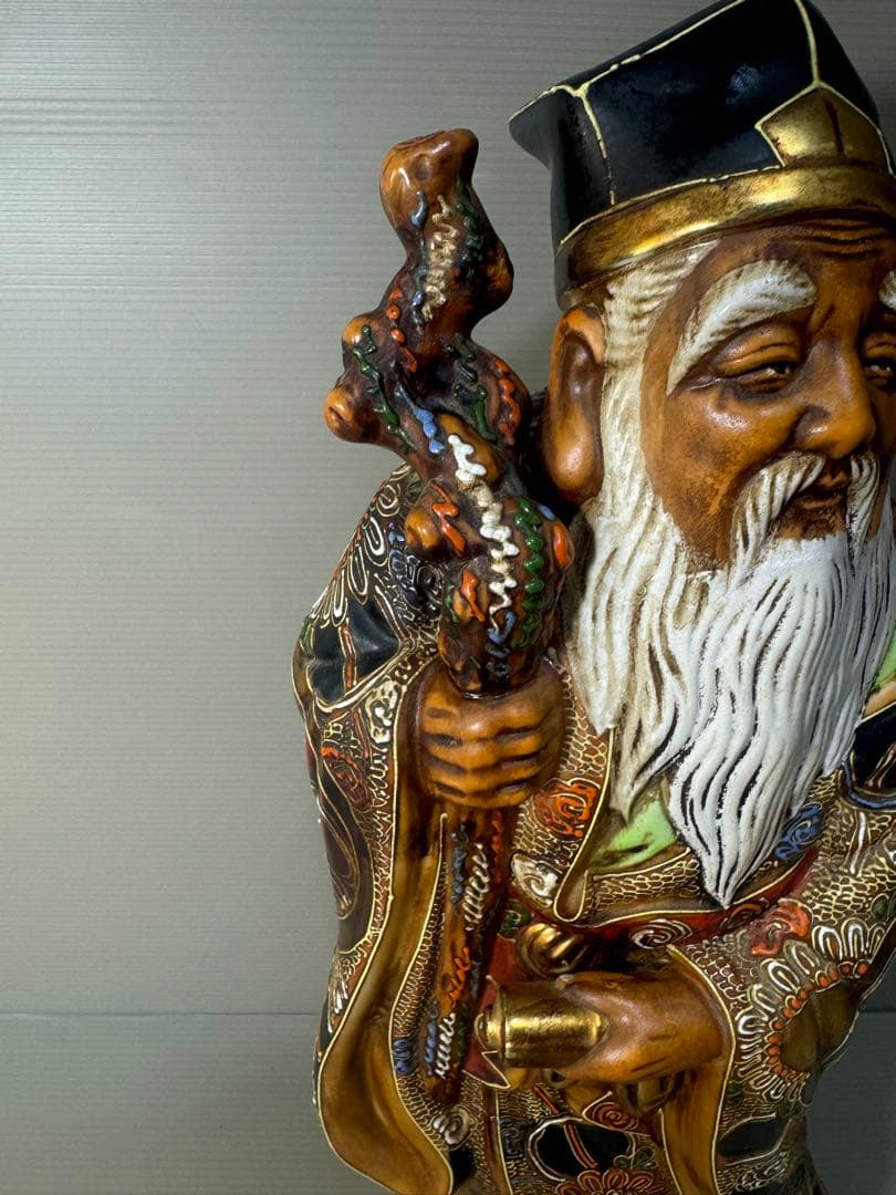 2500 九谷焼 寿老人 置物 縁起物　38cm 時代物