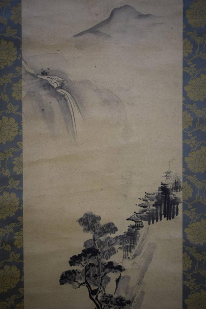 模写/谷文晁/寿老人山水図/絹表装/三幅/布袋屋掛軸HG-37