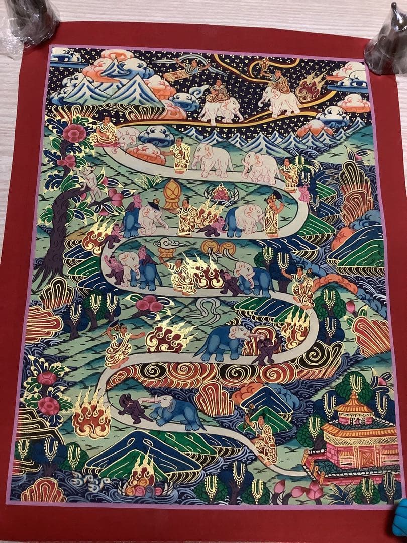 《 チベット密教　新品　1点物 》 手描き　曼荼羅　天国への道　仏画　仏教　g4