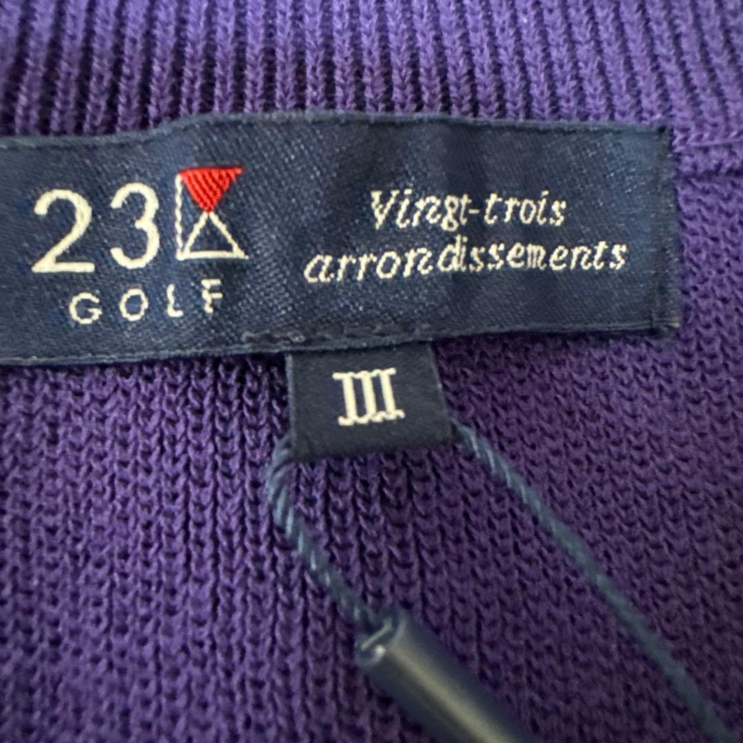 【新品タグ付】23区ゴルフ・ジップアップ　ベスト　パープル　ワッペン付　L