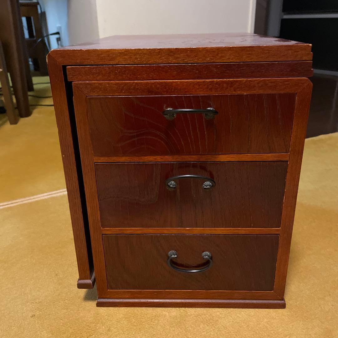 アンティーク和風 折りたたみ文机 3引き出し