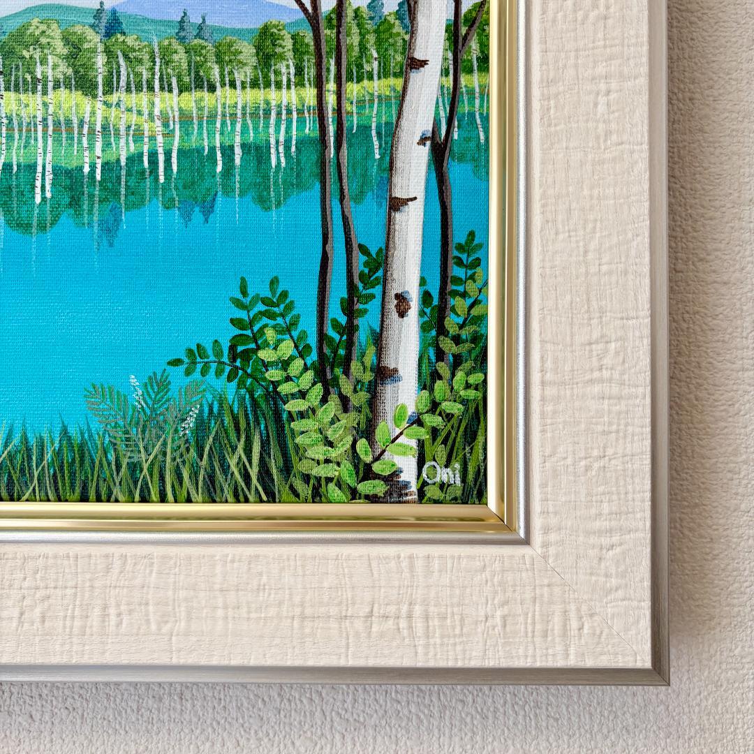 アクリル画　原画　「美瑛・青い池07」額縁付き　F4サイズ　風景画