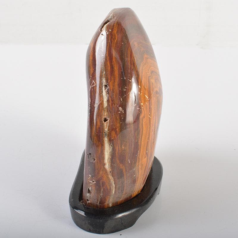 天然石　鑑賞石　置物　重さ約1.2kg　唐木台付　V　R6429