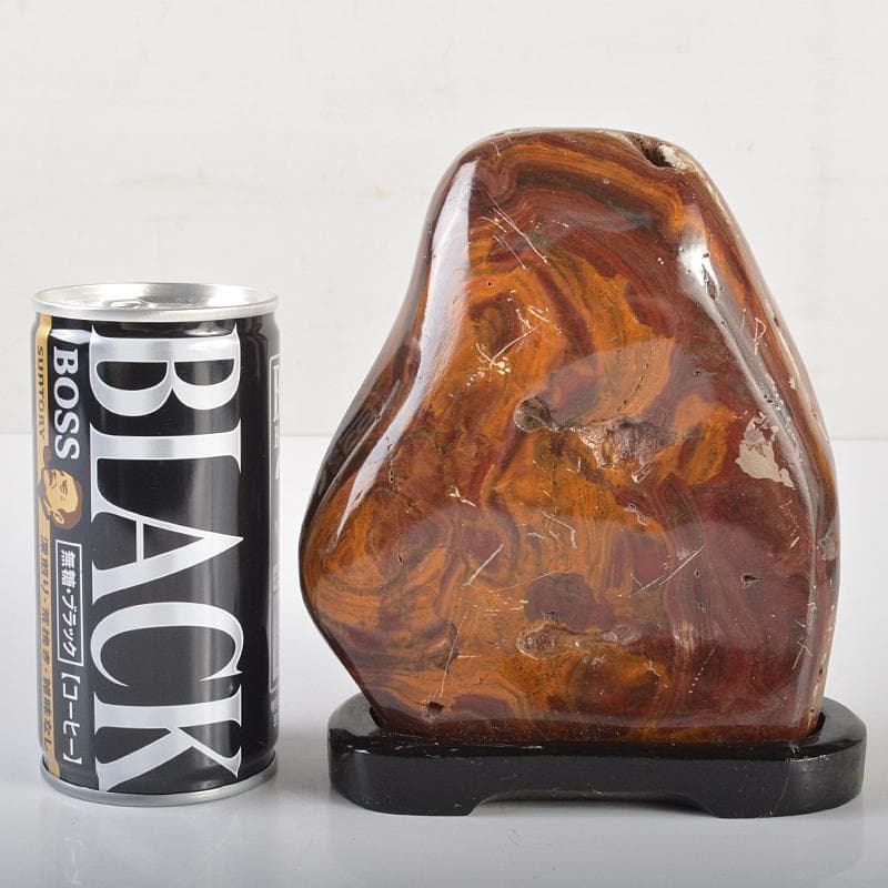 天然石　鑑賞石　置物　重さ約1.2kg　唐木台付　V　R6429