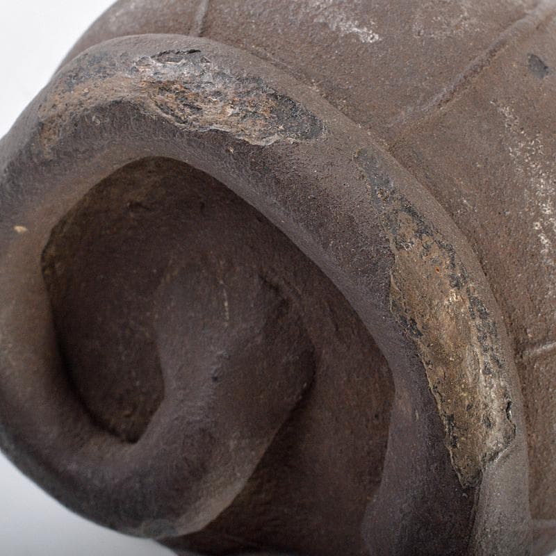 南蛮焼締　蓮葉形　蓮花蛙象嵌　掛け花生　合せ箱付　V　R7084