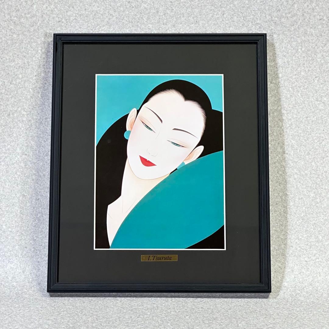 【希少品】鶴田一郎　美人画　絵画　日本女性　額入り　年代物　保管品　骨董