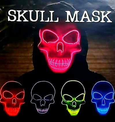【LED】スカルマスク！全8種類 ボタンを押すだけで３段階に発光致します！