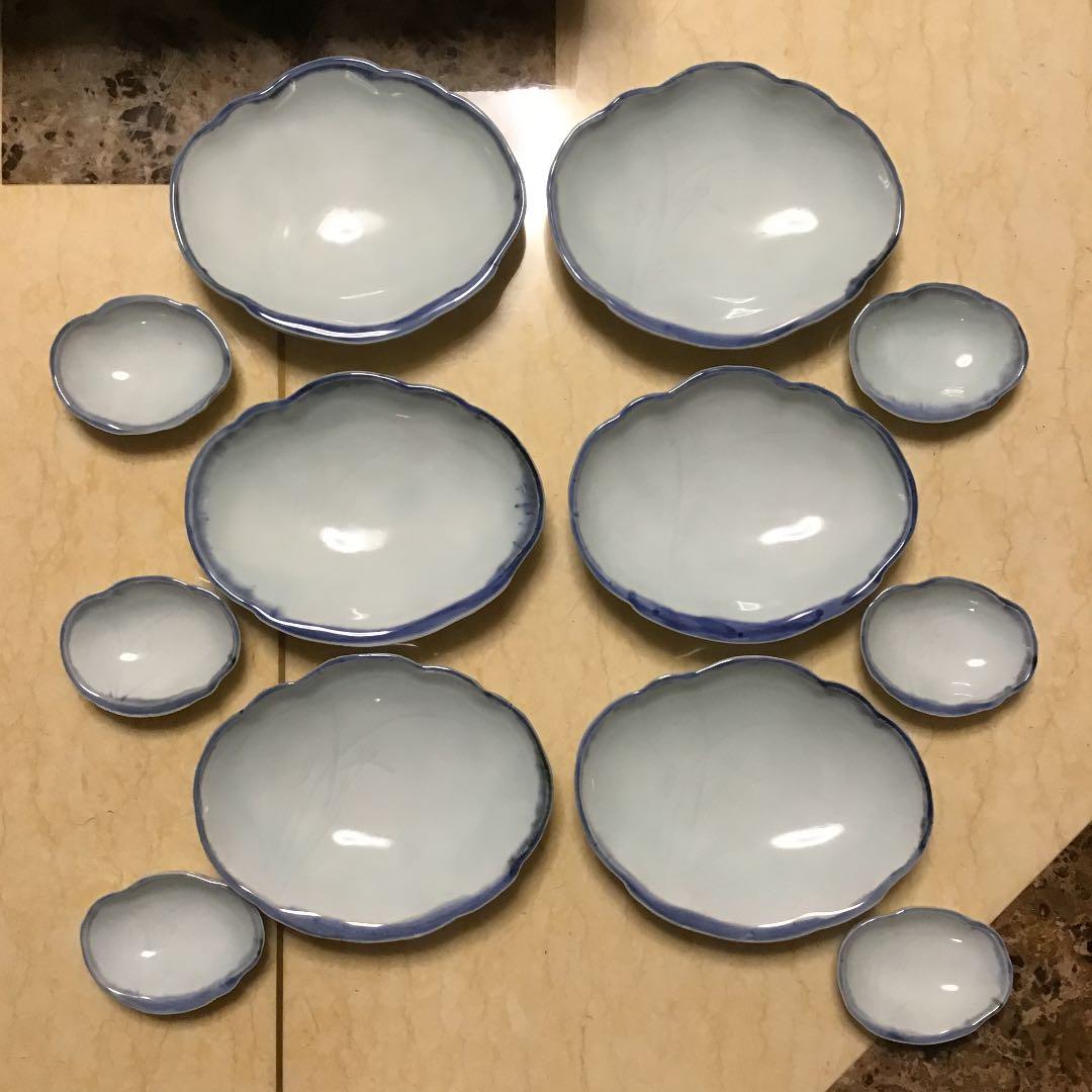 【人間国宝 近藤 悠三 こんどうゆうぞう】呉須染付 蘭絵 足付刺身皿 六客揃え