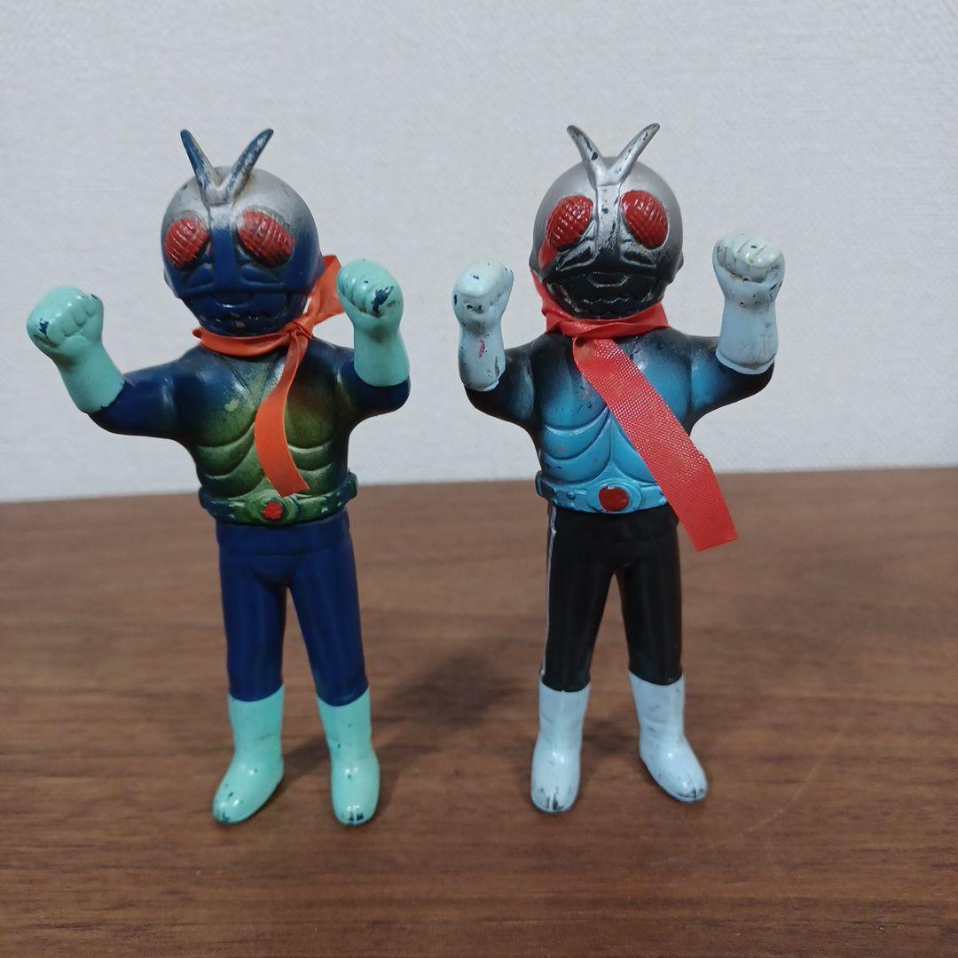 当時ものポピー製「仮面ライダー」希少青成型＆黒成型ミニソフビフィギュア２点セット