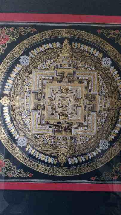 値下げ　チベット種字曼陀羅　赤　肉筆