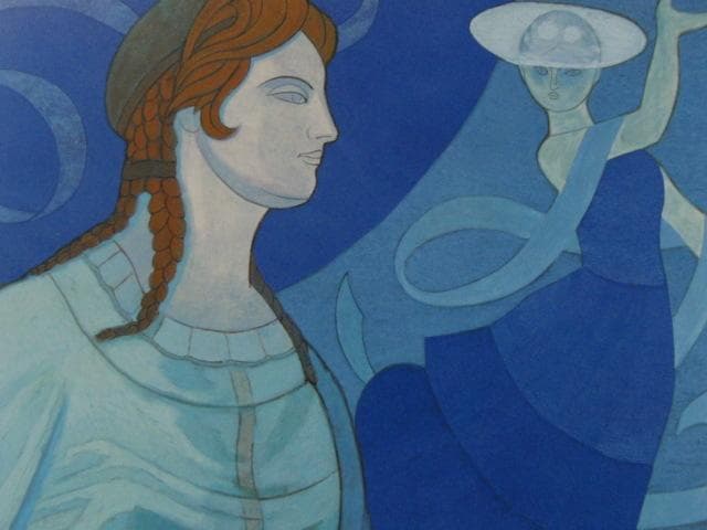 佐藤土筆、【シルクロードに沿って（二）】、希少な額装用画集より