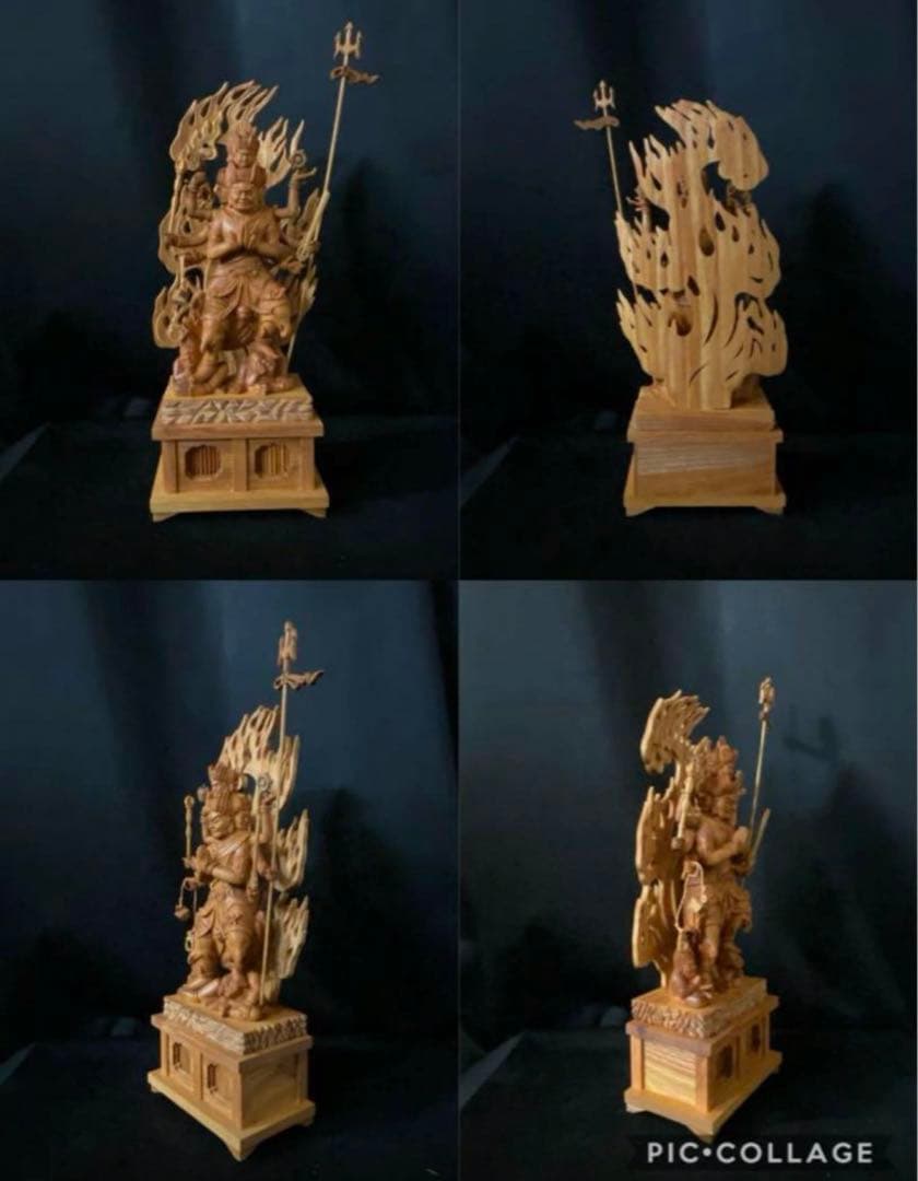 総ケヤキ材　仏教工芸品　木彫仏像　最高級品　仏師手仕上げ品　大元帥明王立像