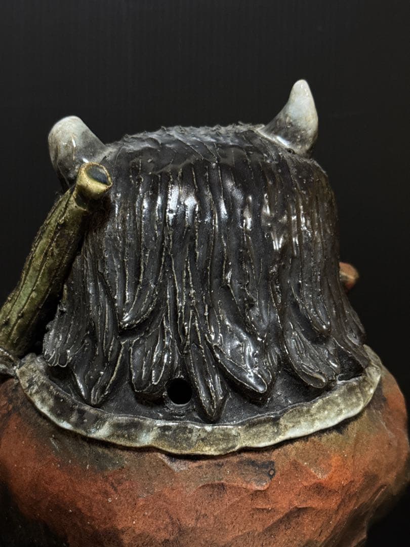 名人 三平 造 陶製 極上彩色手捻 鬼の寒念仏 大津絵 置物