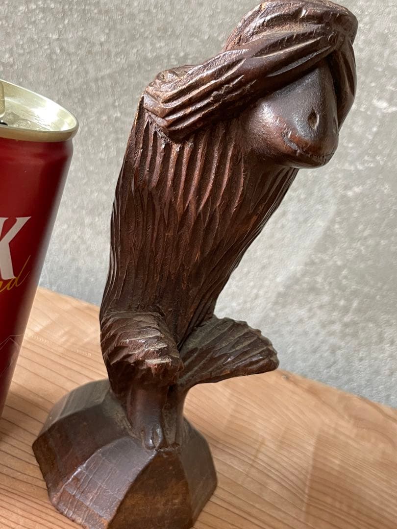 木彫り　さる　置物【m551 骨董　レトロ　見猿　モンキー　木工細工】