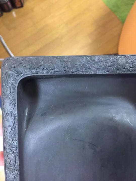 端溪硯 書道具 紫檀 清時代 龍彫