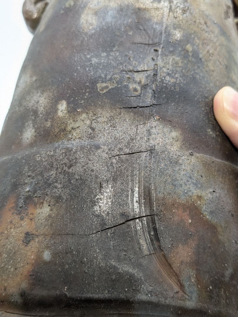 伝統工芸士 乗松俊行 備前焼 耳付矢筈口花入 花瓶 花器 フラワーベース 置物