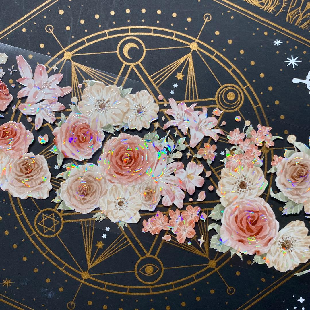 【9171】海外　中古巻貝殻光マスキングテープ　お花系ピンク　ブラウン　残量多め