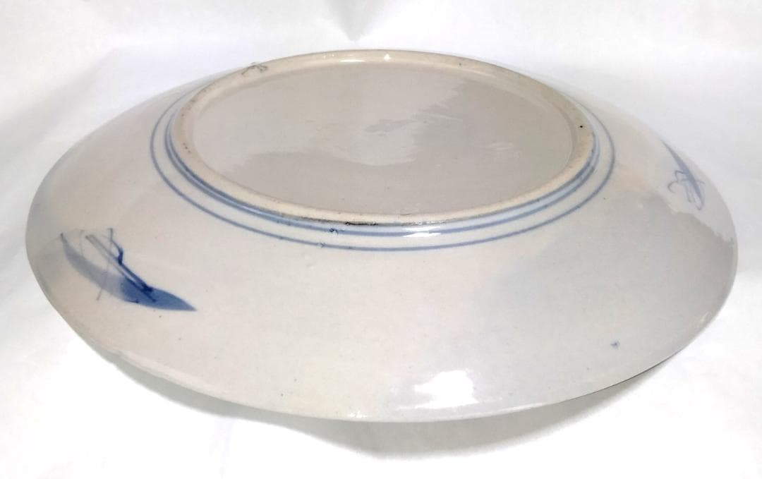 大皿 『椿・菊・梅 (中央丸・周囲六面)』 古伊万里 Aa-110