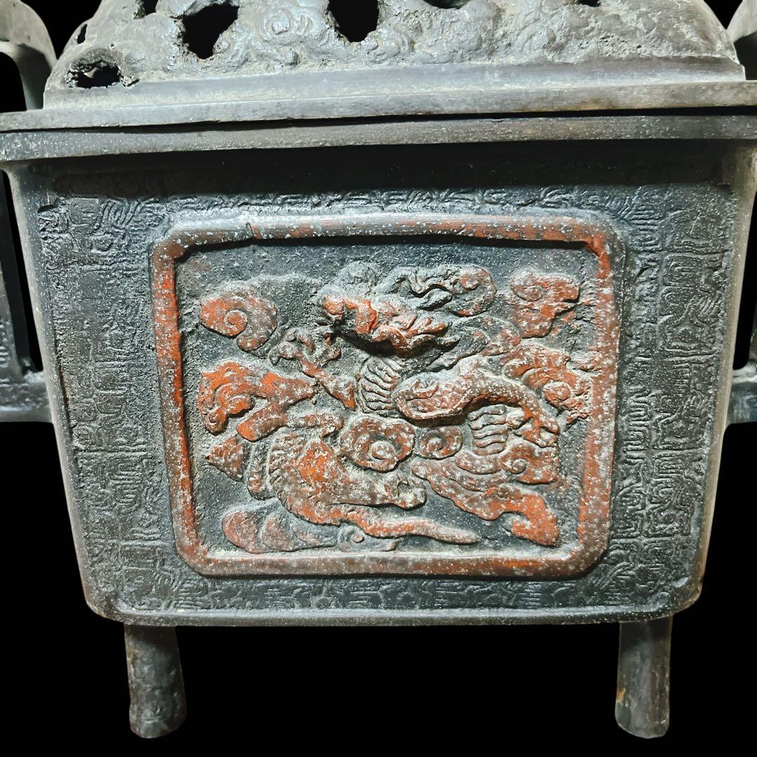 大日本文政年整珉 銅製 獅子摘み 耳付 香炉 香道具獅子 村田整珉